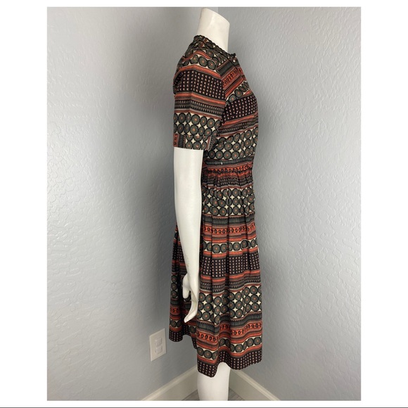 Vintage Jeanne Orange & Brown Floral & Stripe Print Fit & Flare Dress - Picture 4 of 6